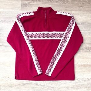 L.L. Bean Red Nordic Fair Isle 1/4 Zip Sweater Women’s Large Cotton